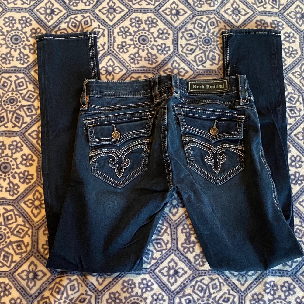 Rock Revival Women's Dark Blue Embroidered Back Pocket Skinny Jeans